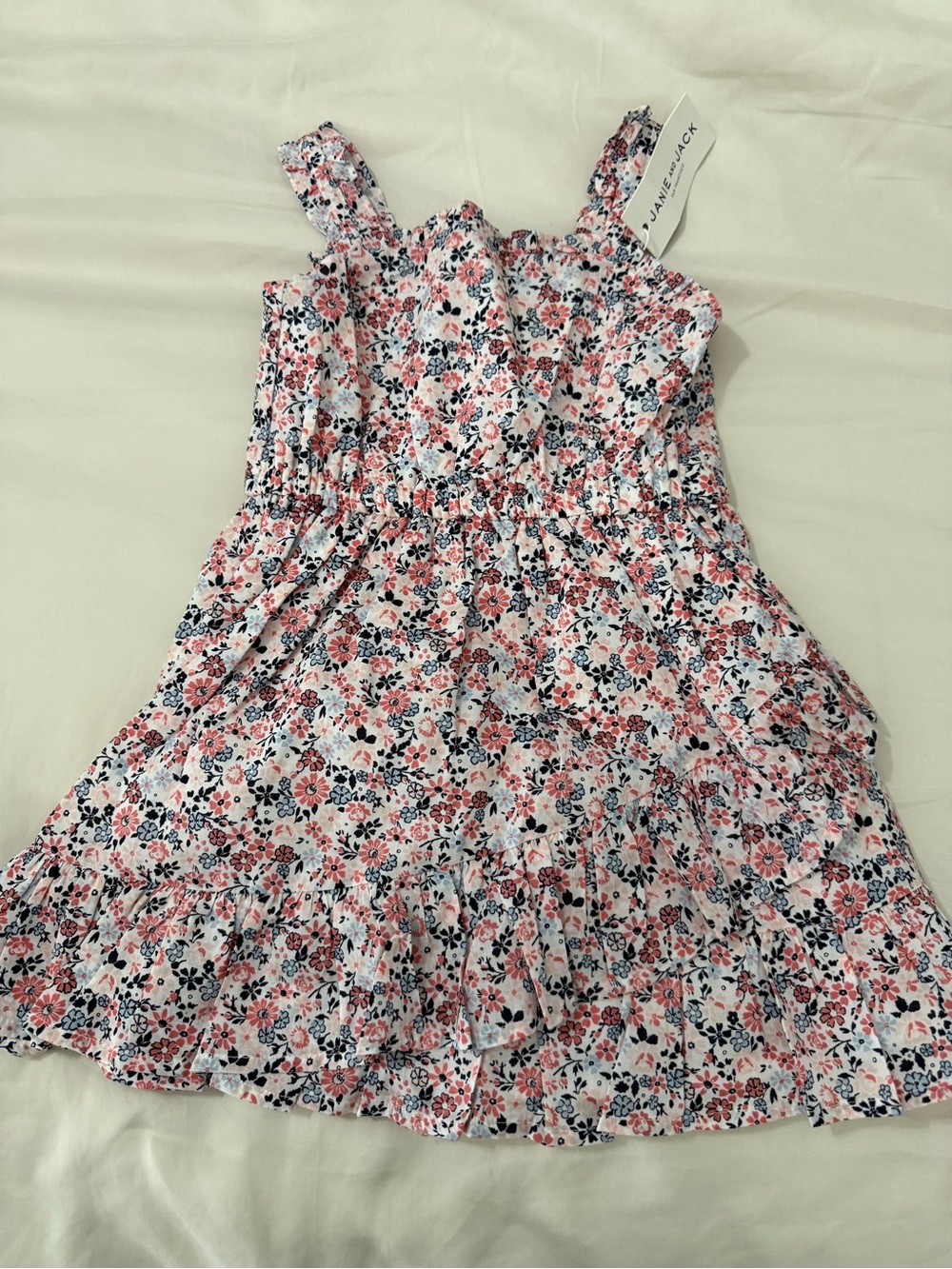 Janie and Jack White Floral Sundress with Pink and Navy Accents